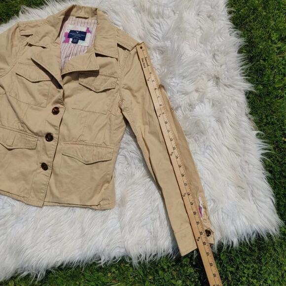 American Eagle Outfitters Khaki Jacket Button Size Medium M Classy Striped Cute - Picture 6 of 12